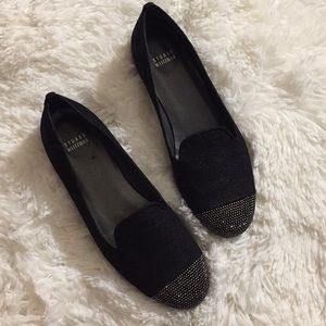 Stuart Weitzman Black sparkly Slip on flats.